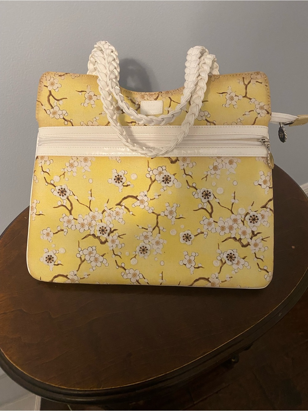 Yellow Floral Tote Bag with White Trim